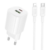 СЗУ Borofone BA104A Pudding PD20W+QC3.0 (1USB-A/1C) + кабель Type-C to Lightning
