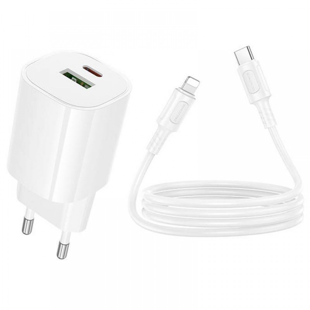 МЗП Borofone BA104A Pudding PD20W+QC3.0 (1USB-A/1C) + кабель Type-C to Lightning