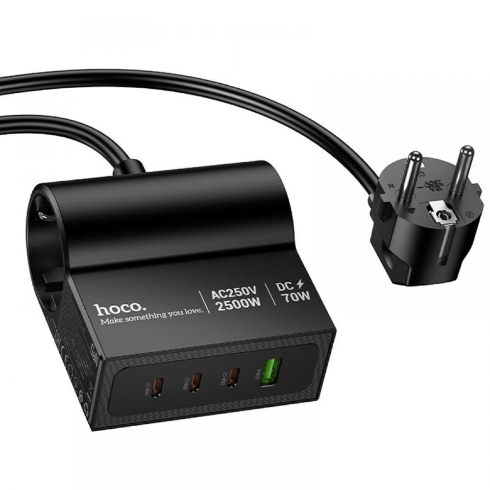 СЗУ Hoco AC34 Win 2 position 70W QC+PD (1USB-A/3C/1Socket) (1.5m)