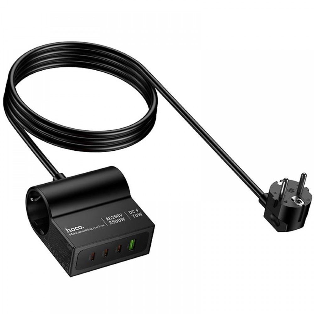СЗУ Hoco AC34 Win 2 position 70W QC+PD (1USB-A/3C/1Socket) (1.5m)