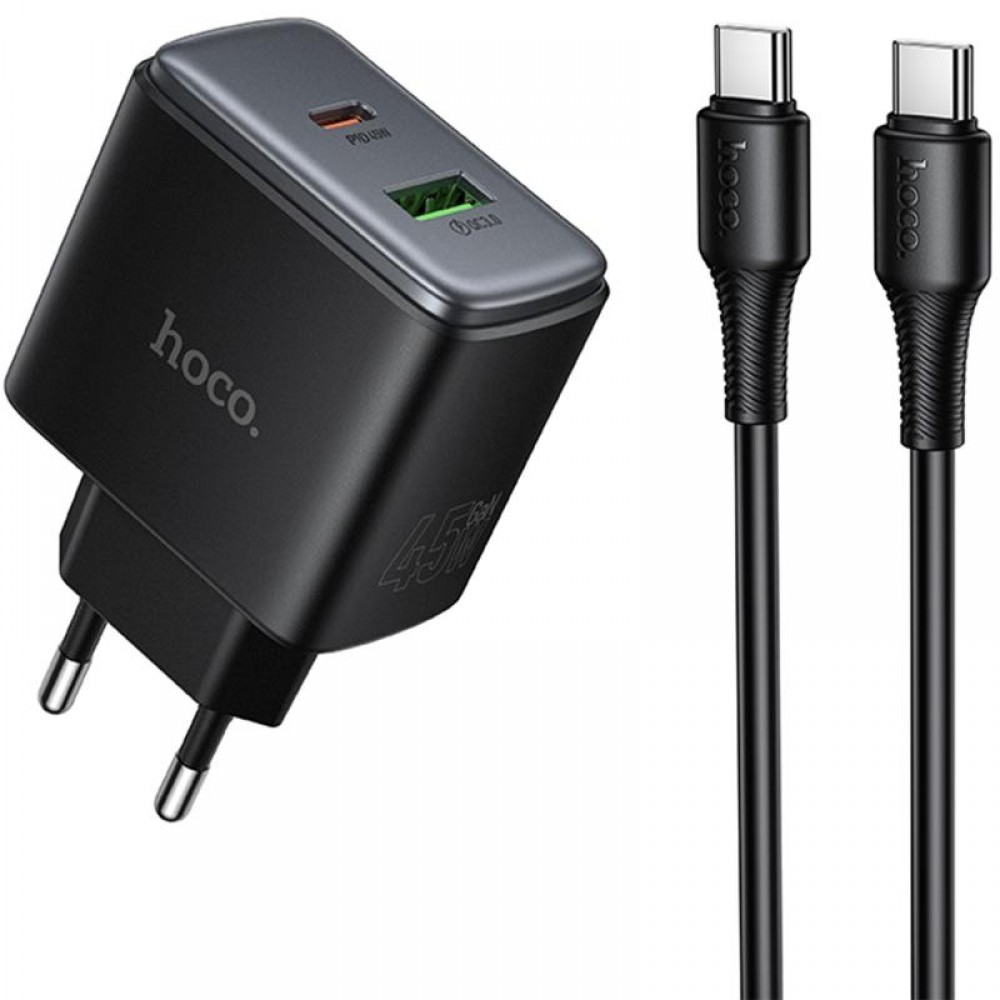 СЗУ Hoco C158A Upgrade PD45W (1USB-A/1C) + кабель Type-C to Type-C