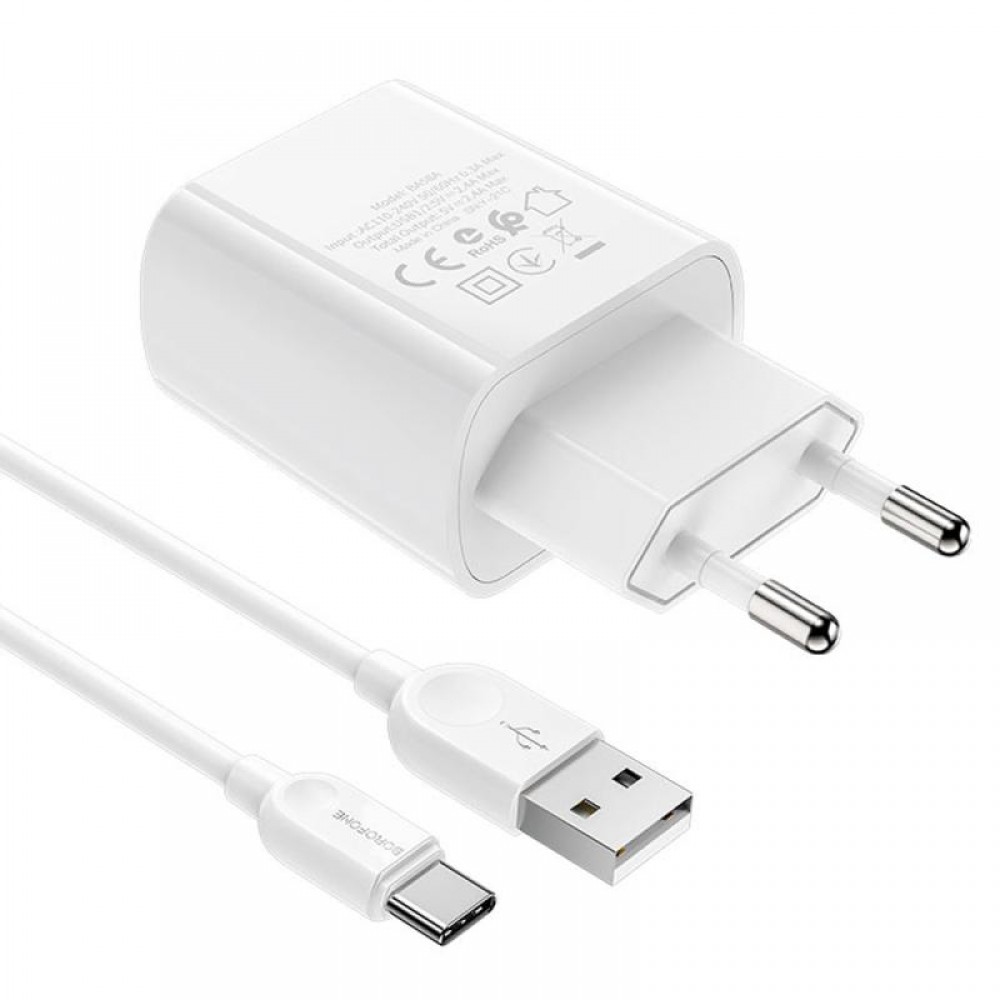СЗУ Borofone BA58A with digital display 2.4A (2USB-A) + кабель USB to Type-C