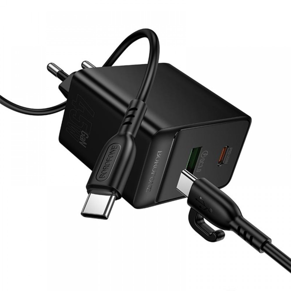 СЗУ Borofone BAS16A Erudite PD45W+QC3.0 (1USB-A/1C) + кабель Type-C to Type-C