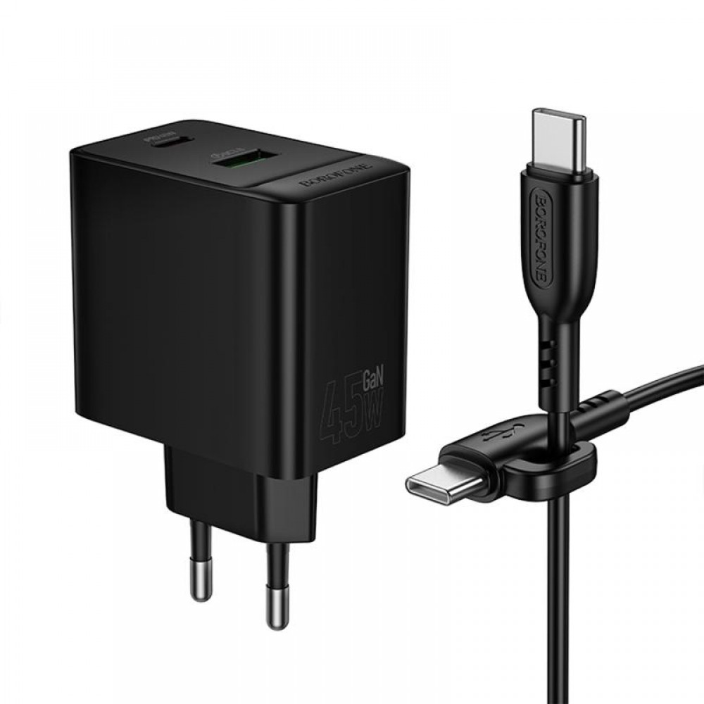 СЗУ Borofone BAS16A Erudite PD45W+QC3.0 (1USB-A/1C) + кабель Type-C to Type-C