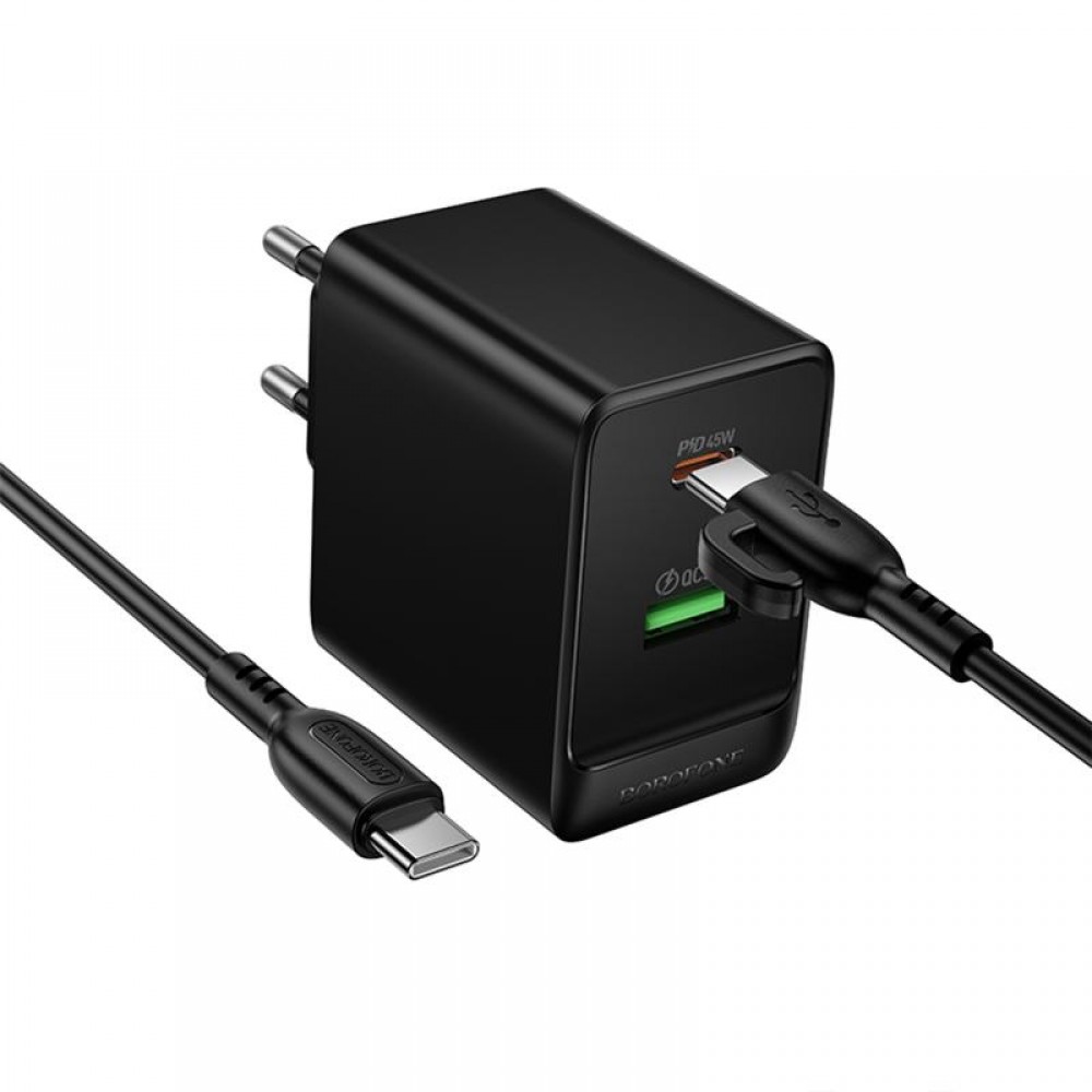 СЗУ Borofone BAS16A Erudite PD45W+QC3.0 (1USB-A/1C) + кабель Type-C to Type-C