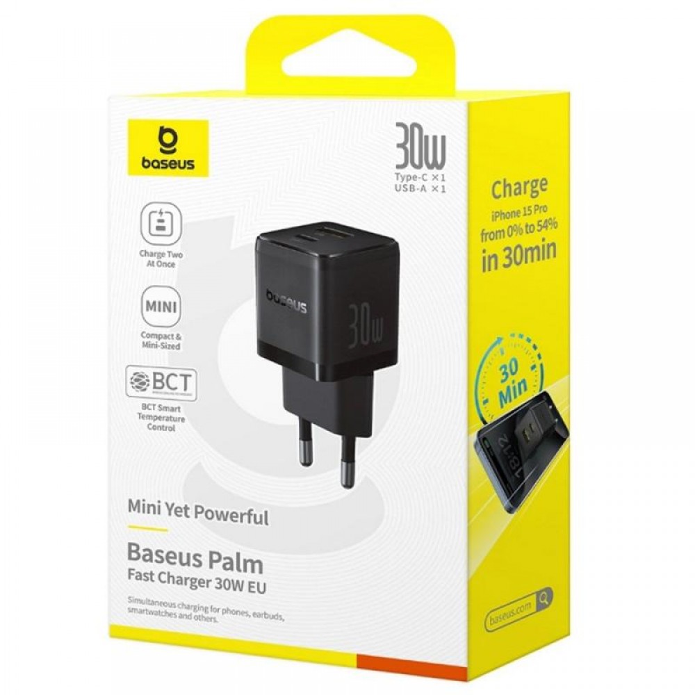 МЗП Baseus Palm Fast Charger 30W (1USB-A/1C) (P1011160A)