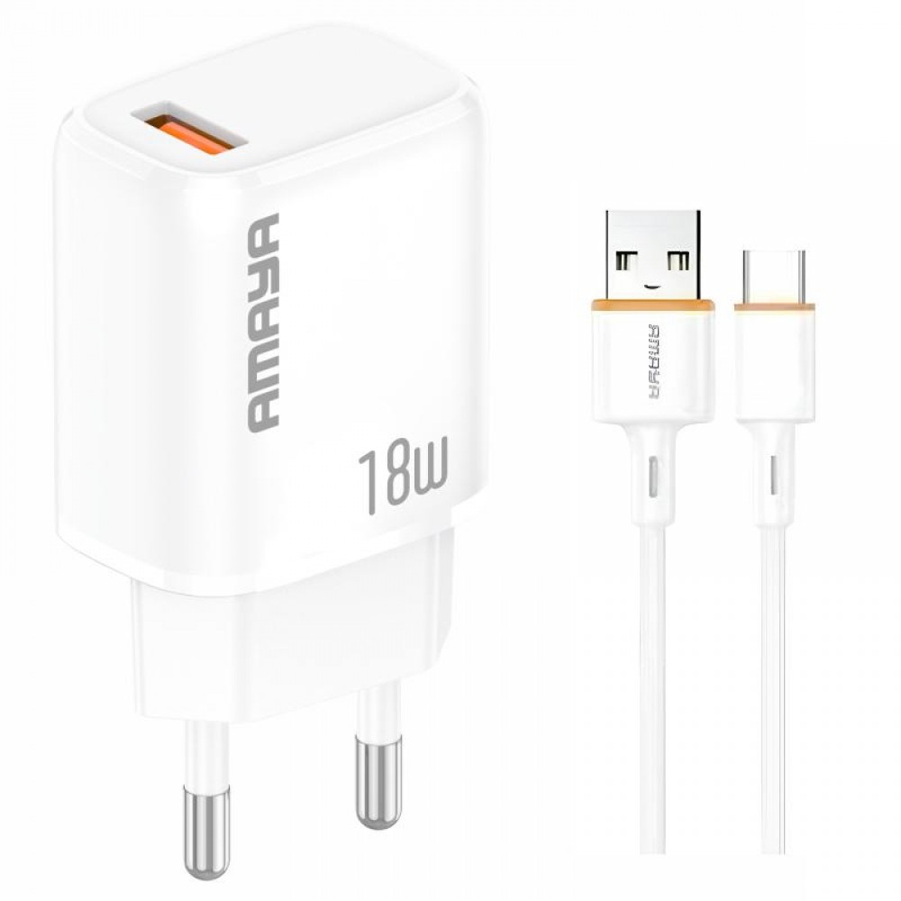 СЗУ Amaya U79S QC3.0 18W (1USB-A) + кабель USB to Type-C