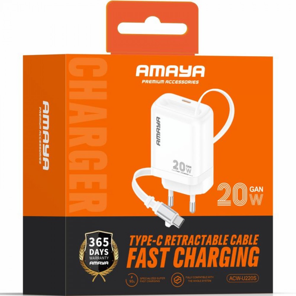 СЗУ Amaya E220S PD20W GaN (1USB-C) + Retractable Cable Type-C