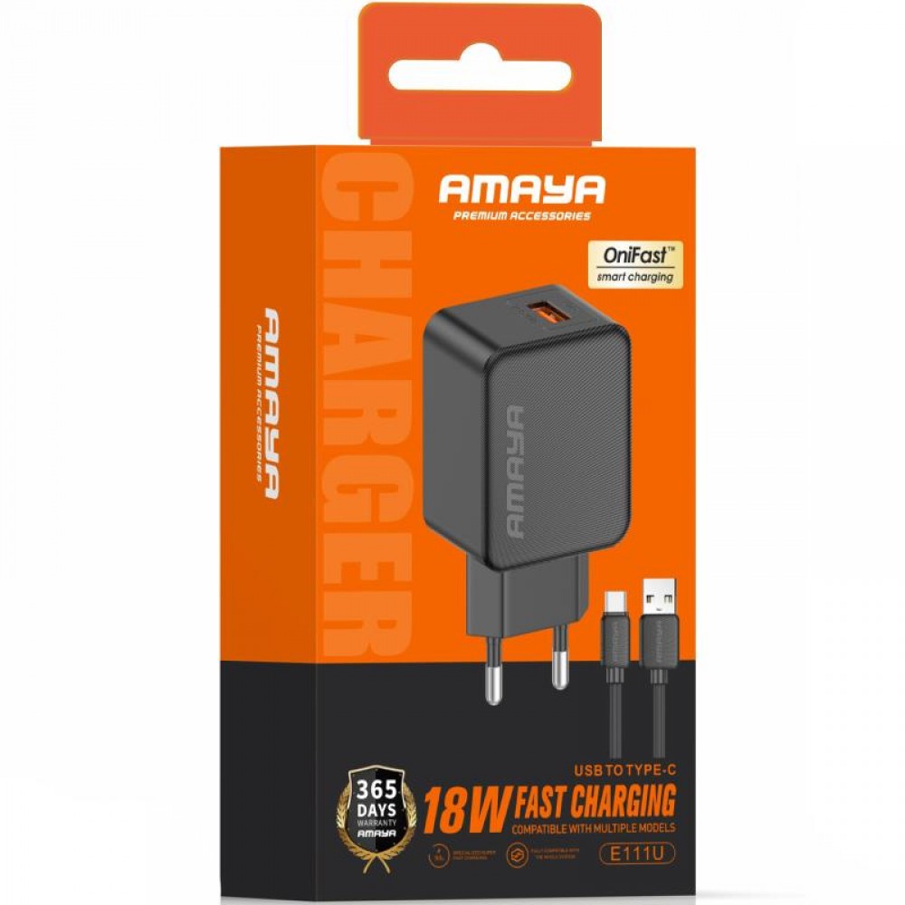 СЗУ Amaya E111U QC3.0 18W (1USB-A) + кабель USB to Type-C