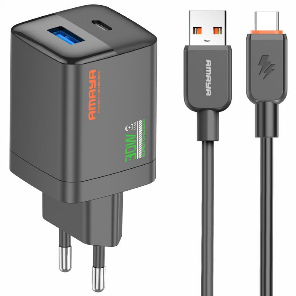 СЗУ Amaya E81S PD30W+QC3.0 (1USB-A/1C) + кабель USB to Type-C