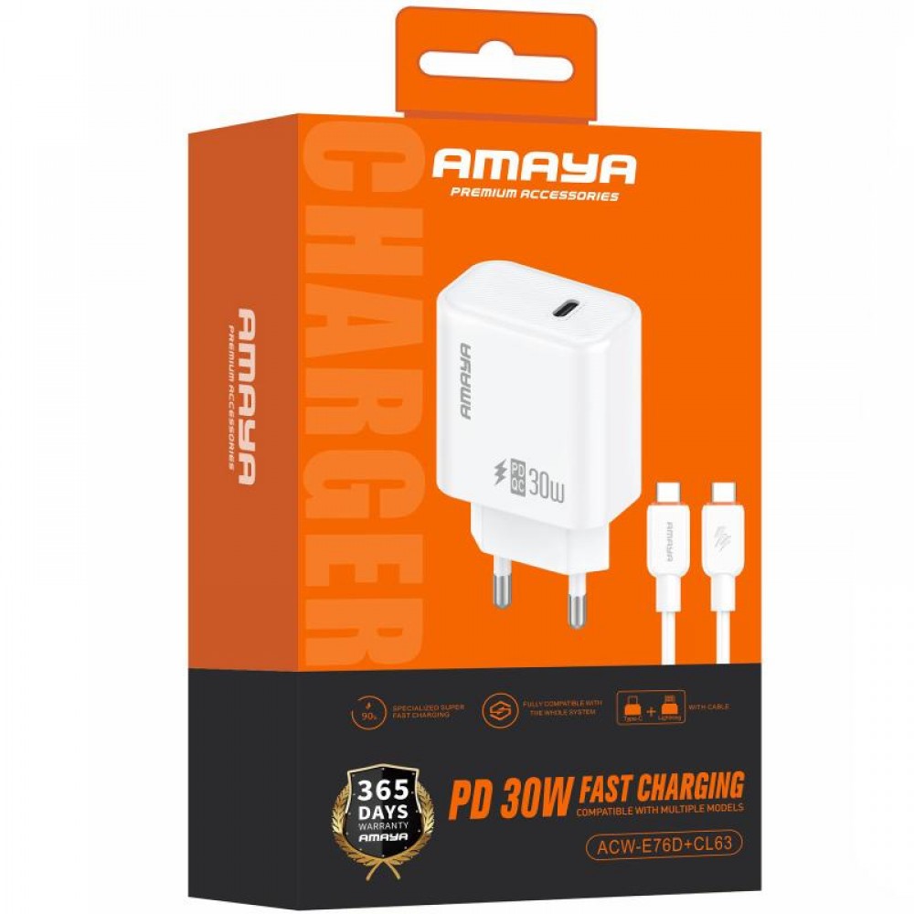 СЗУ Amaya E76D PD30W (1USB-C) + кабель Type-C to Type-C