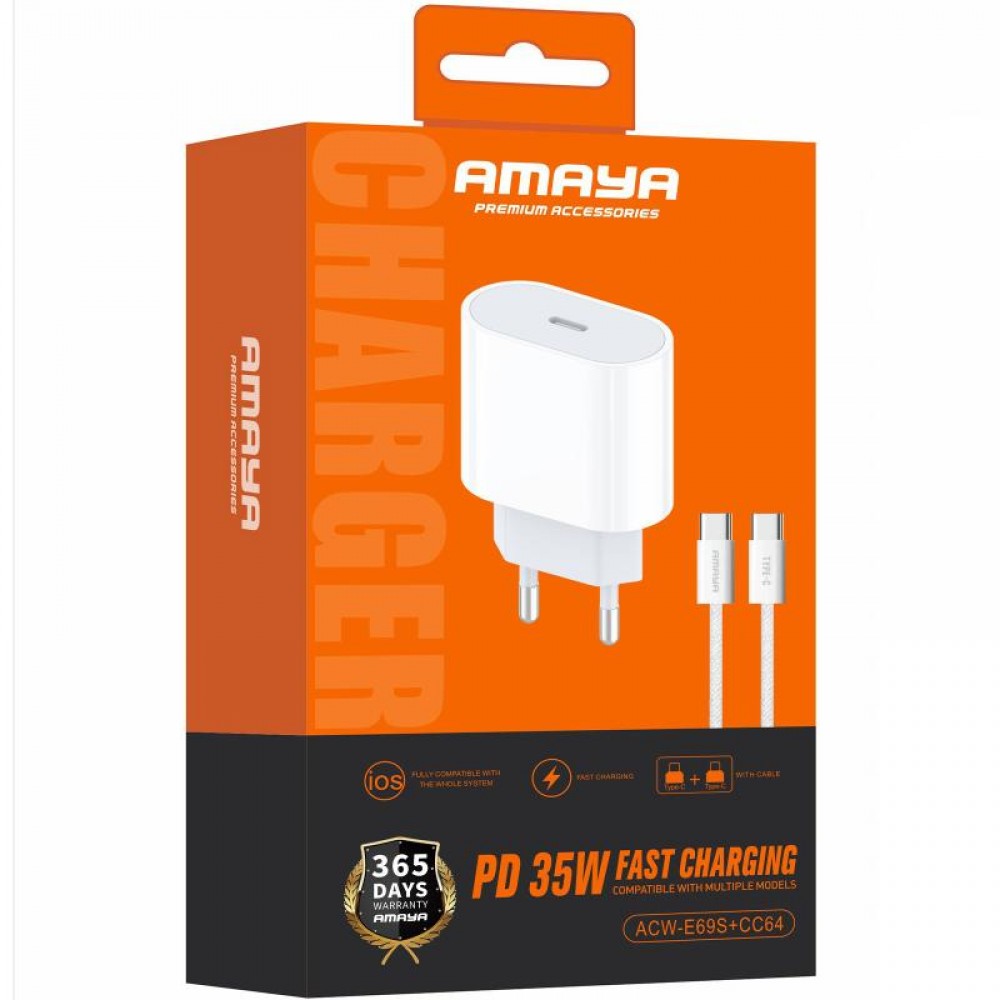 СЗУ Amaya E69S PD35W (1USB-C) + кабель Type-C to Type-C