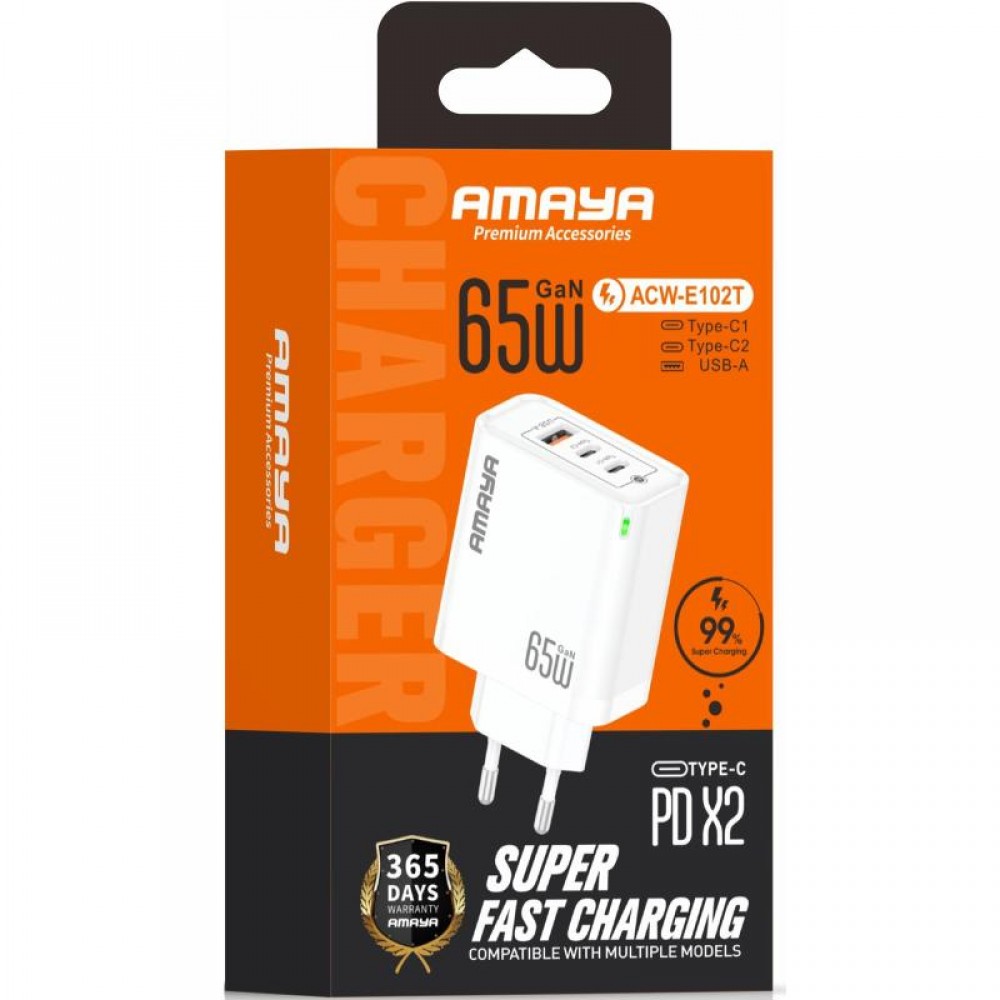 СЗУ Amaya E102T PD65W+QC3.0 GaN (1USB-A/2C)