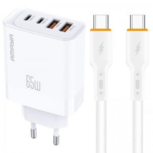 СЗУ Amaya E101F PD65W+QC3.0 GaN (2USB-A/2C) + кабель Type-C to Type-C