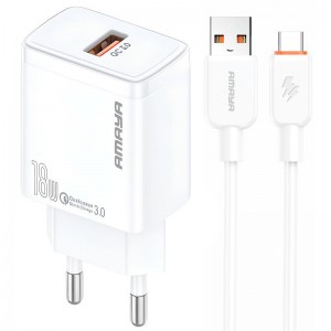 СЗУ Amaya E59S QC3.0 18W (1USB-A) + кабель USB to Type-C