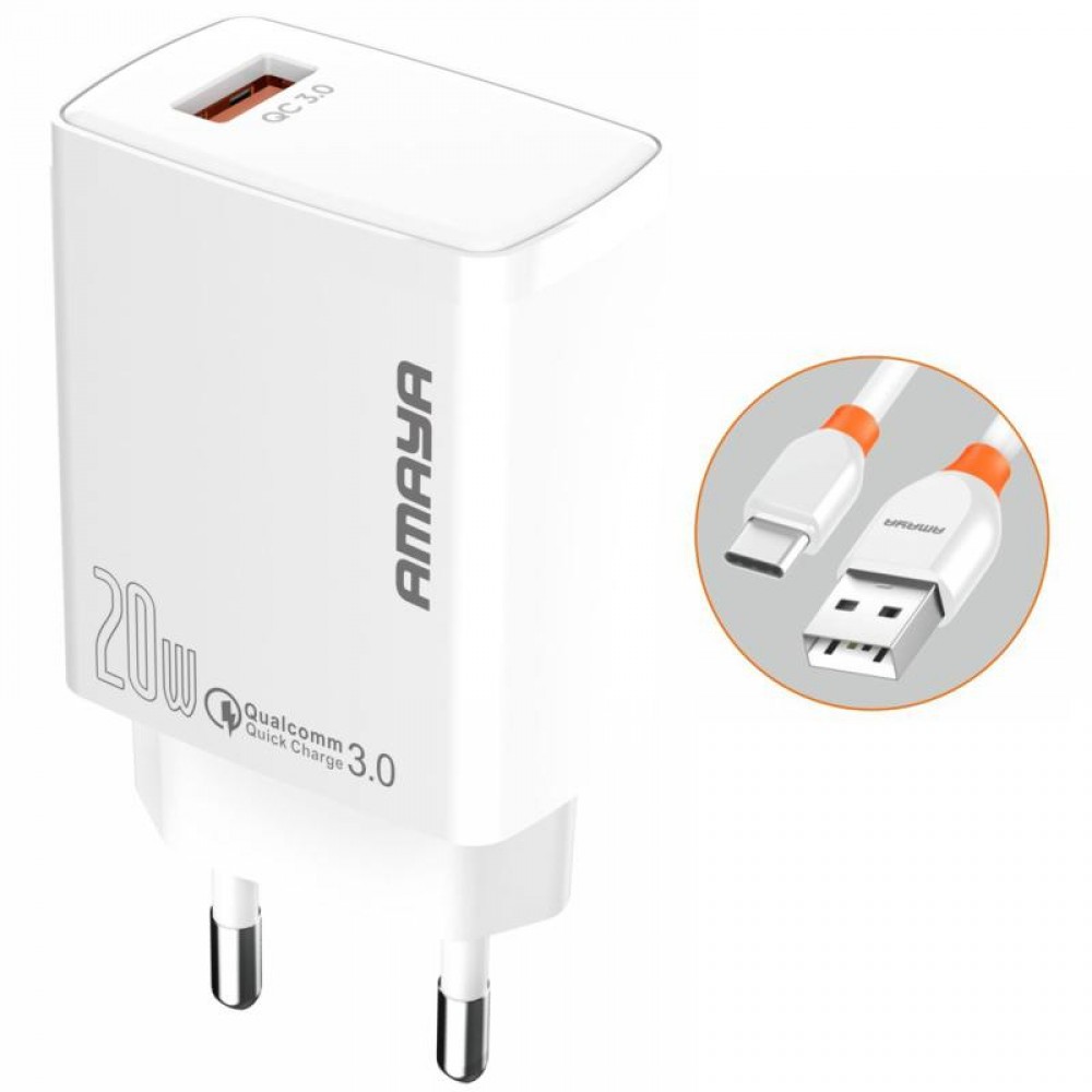 СЗУ Amaya E57S QC3.0 20W (1USB-A) + кабель USB to Type-C