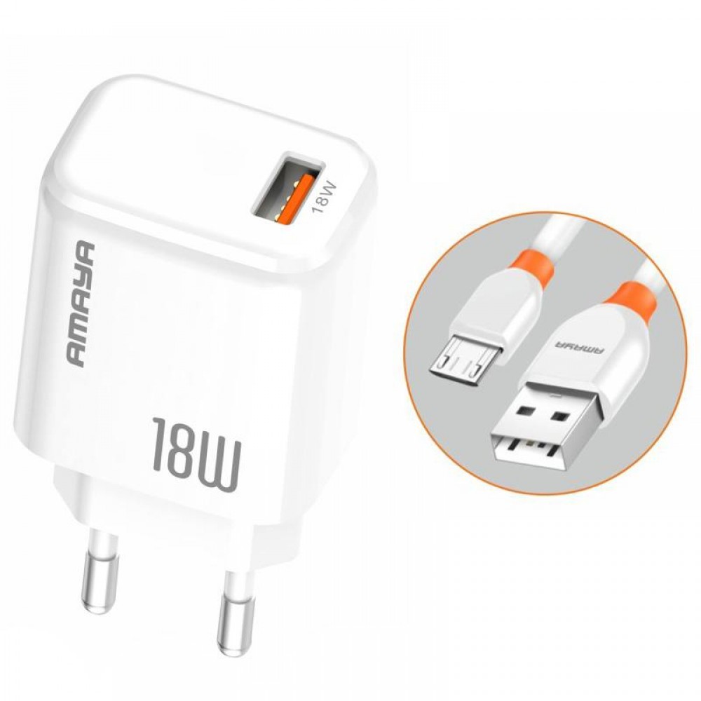 СЗУ Amaya E56 PD20W+QC3.0 (1USB-A/1C) + кабель USB to MicroUSB