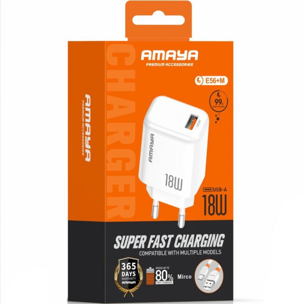 СЗУ Amaya E56 PD20W+QC3.0 (1USB-A/1C) + кабель USB to MicroUSB