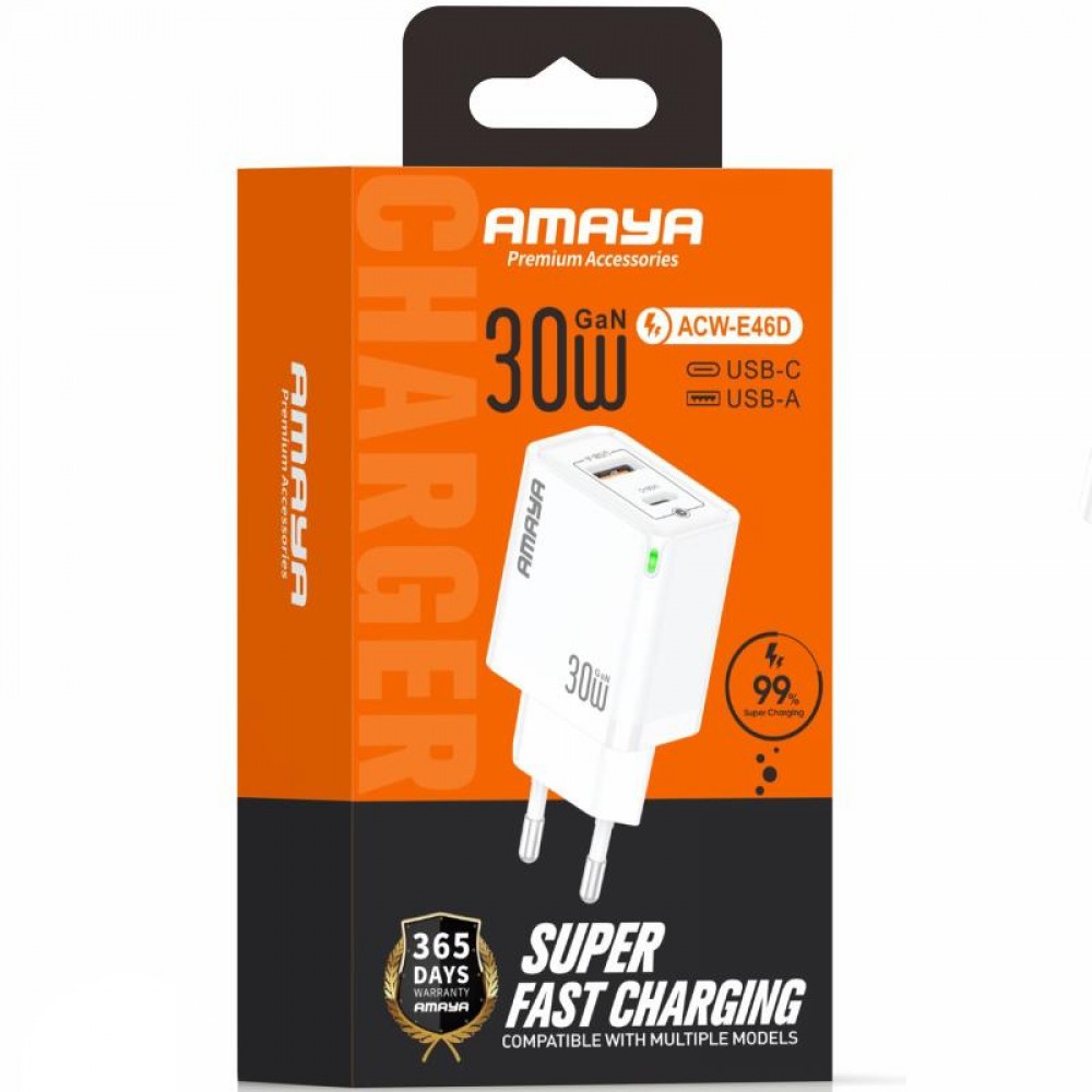 СЗУ Amaya E46D PD30W+QC3.0 GaN (1USB-A/1C)