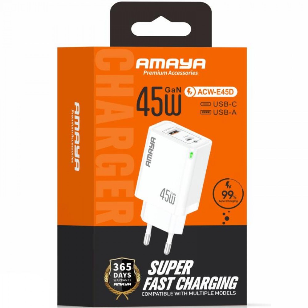 СЗУ Amaya E45D PD45W+QC3.0 GaN (1USB-A/1C)