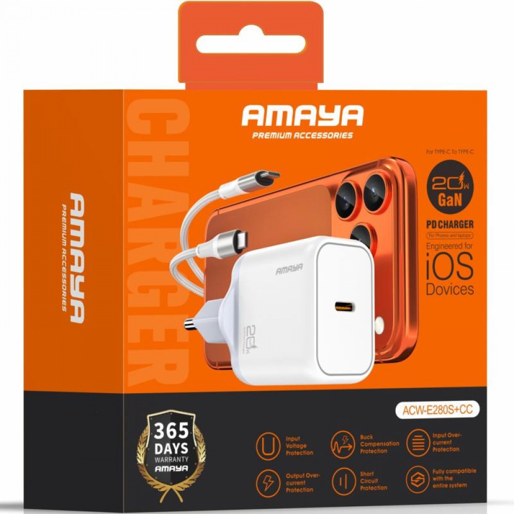 СЗУ Amaya E280S PD20W GaN (1USB-C) + кабель Type-C to Type-C