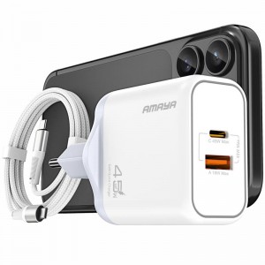 СЗУ Amaya E580T PD45W+QC3.0 GaN (1USB-A/1C) + кабель Type-C to Type-C