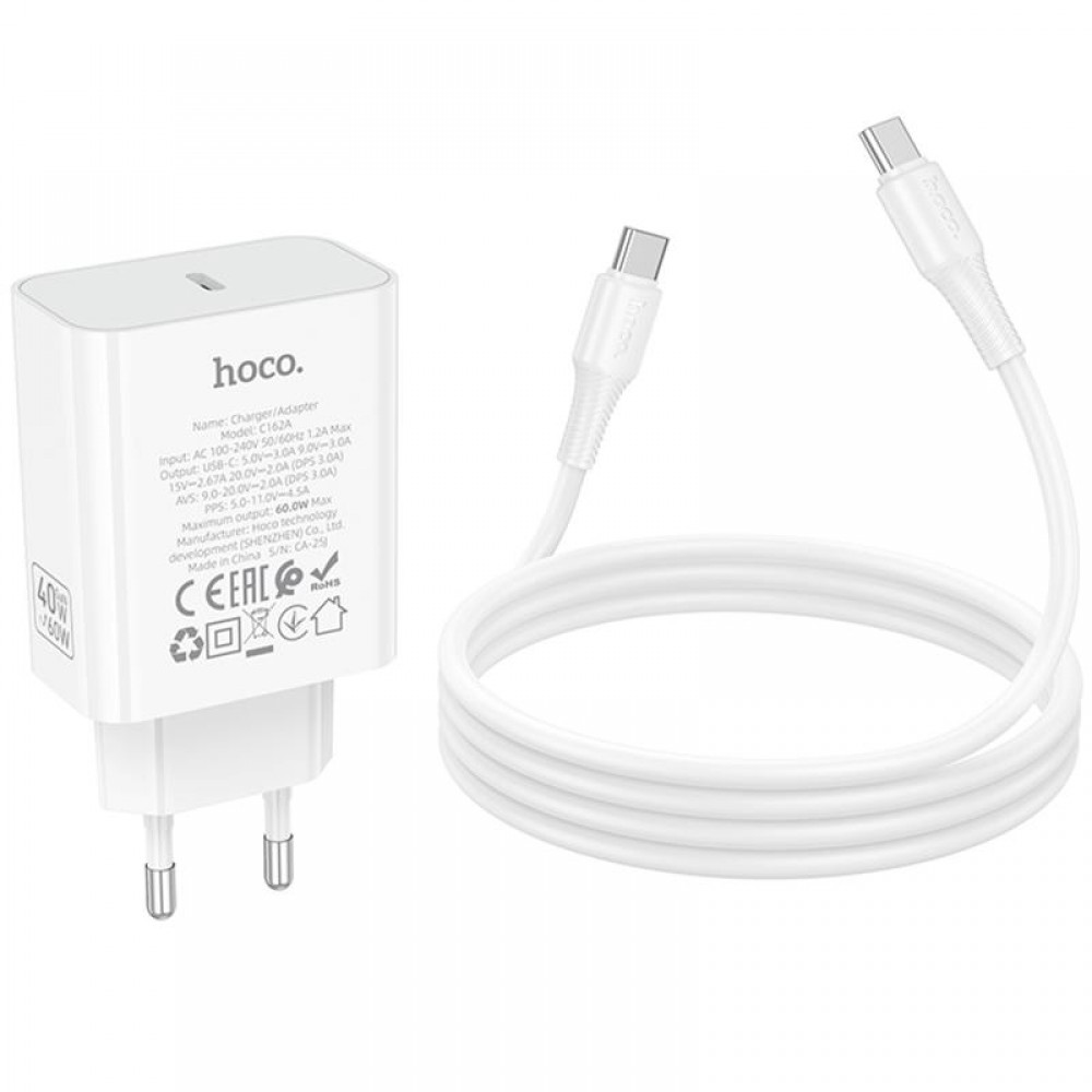 СЗУ Hoco C162A Source PD40W (1USB-C) + кабель Type-C to Type-C