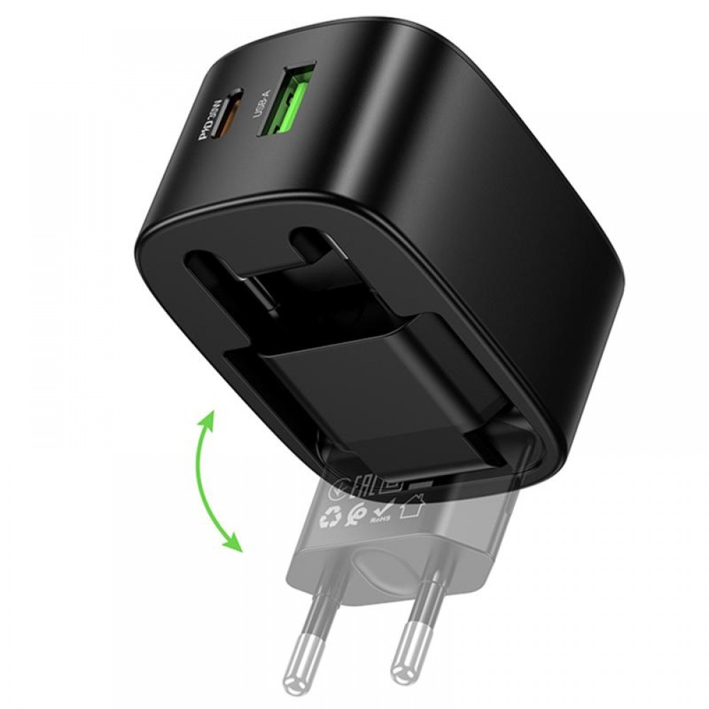 СЗУ Hoco CS102A Folding PD30W+QC3.0 (1USB-A/1C)