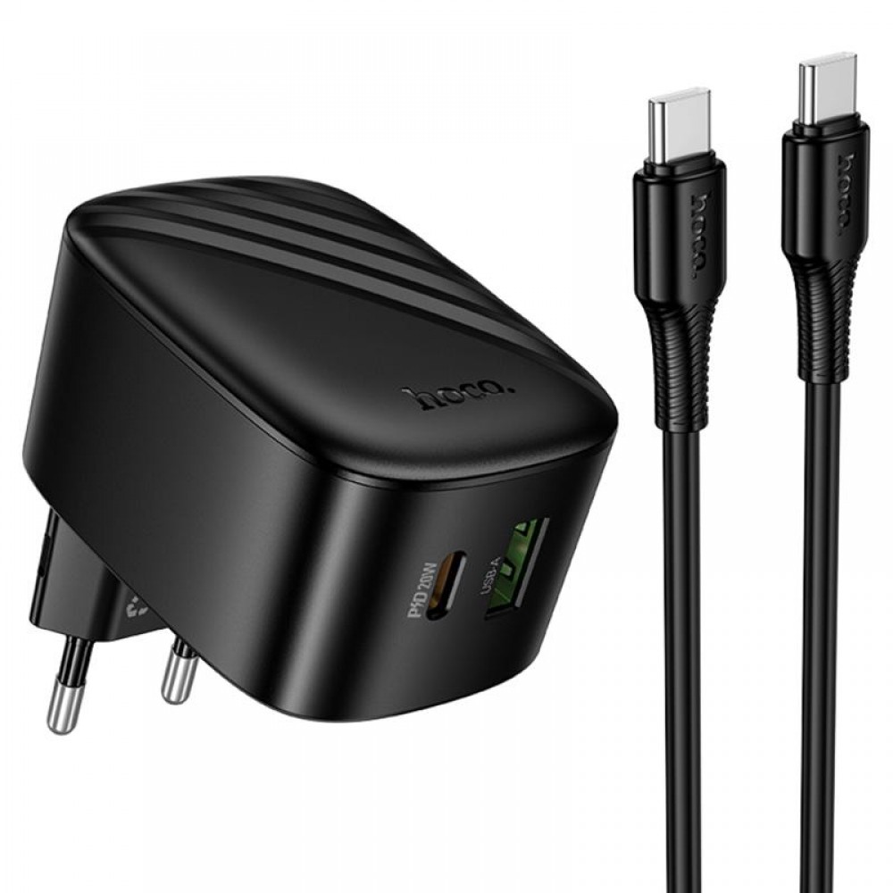 СЗУ Hoco CS102A Folding PD30W+QC3.0 (1USB-A/1C) + кабель Type-C to Type-C