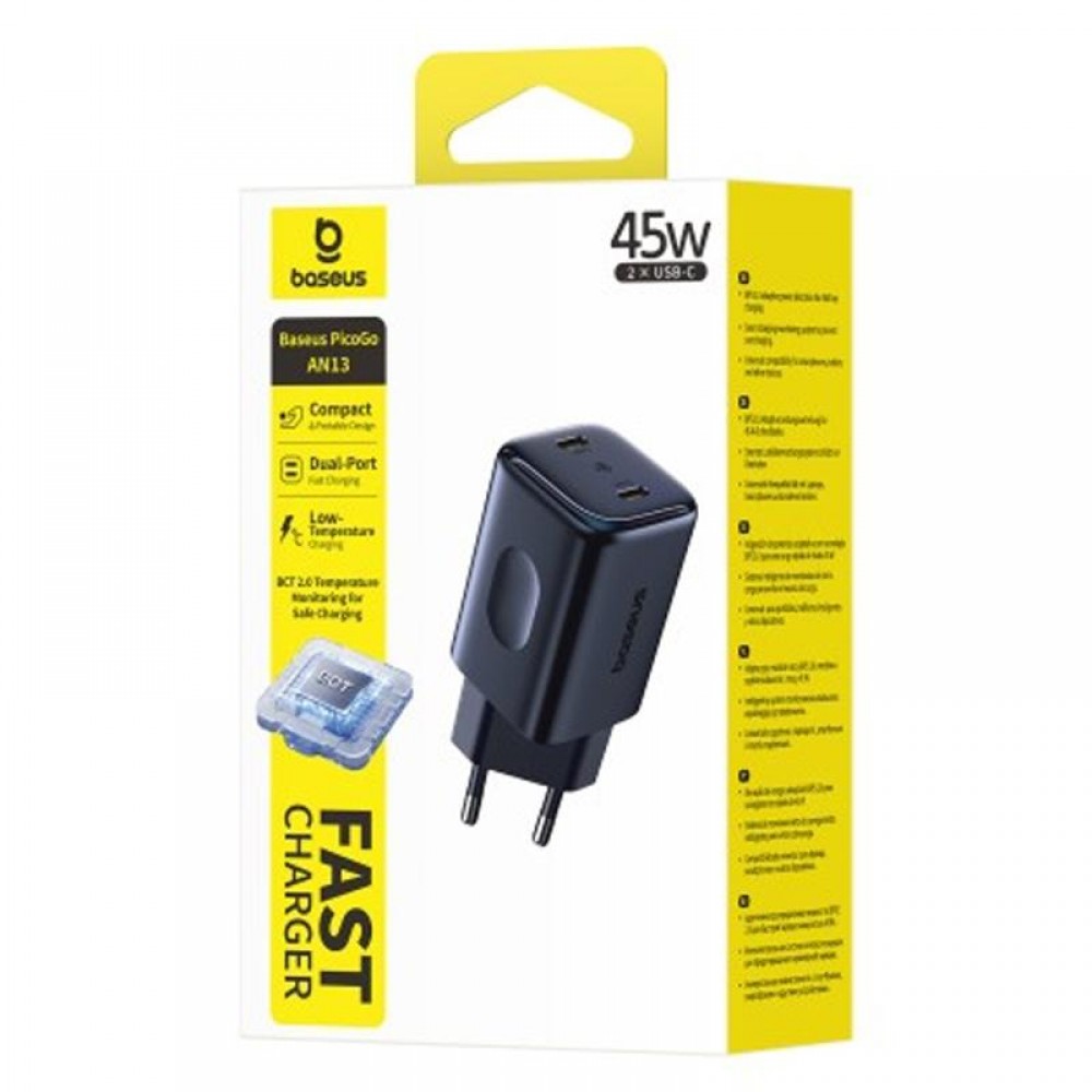 МЗП Baseus PicoGo AN13 Fast Charger 45W (2USB-C) (E0121F)
