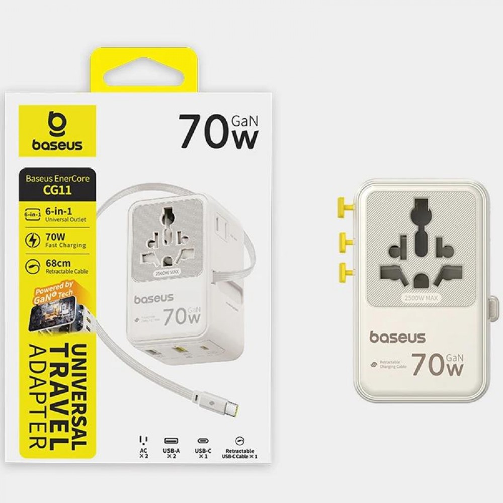 Сетевой универсальный переходник Baseus CG11 70W with retractable cable (2USB-A/3C/1Socket) (E0307E) Сетевой универсальный переходник Baseus CG11 70W with retractable cable (2USB-A/3C/1Socket) (E0307E)