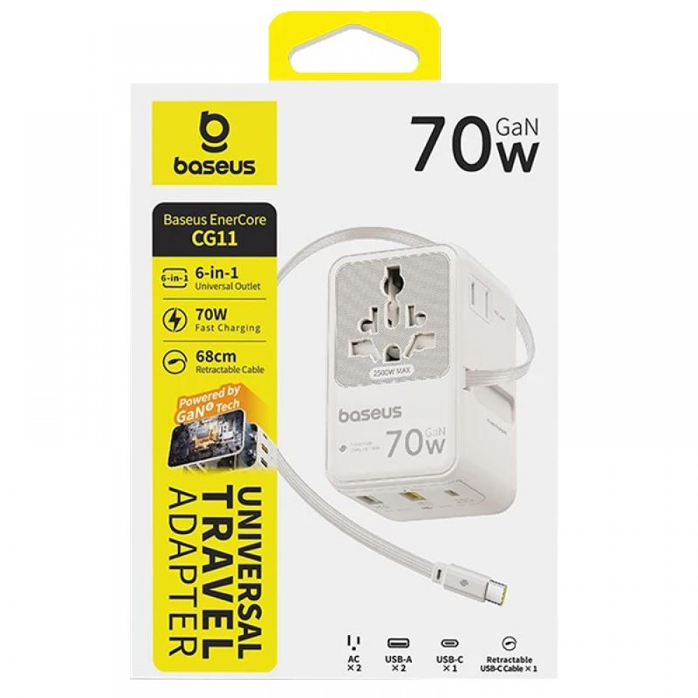 Сетевой универсальный переходник Baseus CG11 70W with retractable cable (2USB-A/3C/1Socket) (E0307E) Сетевой универсальный переходник Baseus CG11 70W with retractable cable (2USB-A/3C/1Socket) (E0307E)