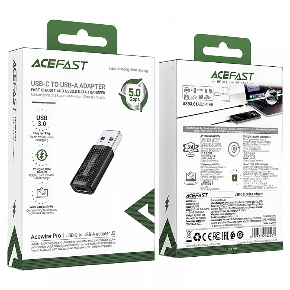 Переходник Acefast J2 USB Male to Type-C Female USB3.0