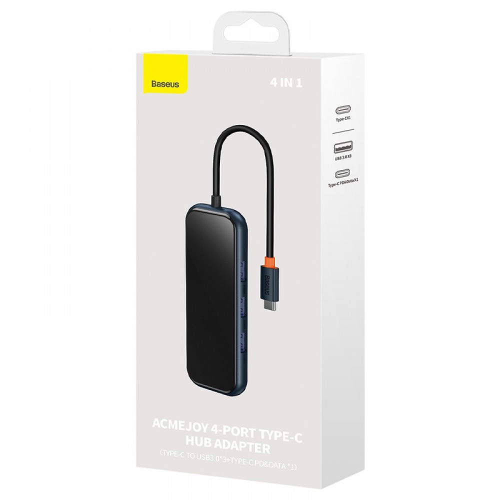 Перехідник Baseus Hub AcmeJoy 4-Port Type-C (USB3.0*3+Type-C PD&Data*1) (WKJZ)