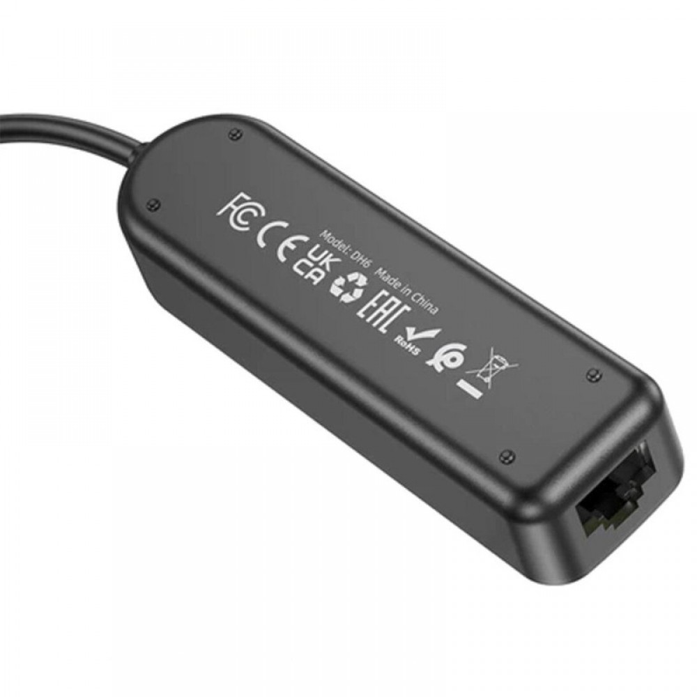 Перехідник Borofone DH6 Erudite 4in1 Gigabit Ethernet (Type-C to USB3.0*3+RJ45) (0.2m)