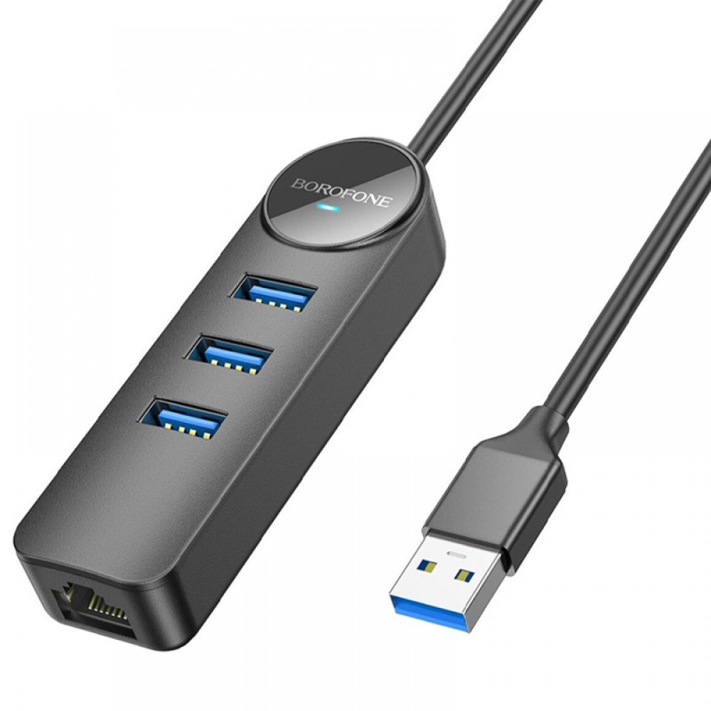 Перехідник Borofone DH6 Erudite 4in1 Gigabit Ethernet (USB to USB3.0*3+RJ45) (0.2m)