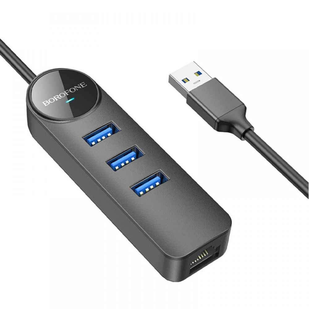 Перехідник Borofone DH6 Erudite 4in1 Gigabit Ethernet (USB to USB3.0*3+RJ45) (0.2m)