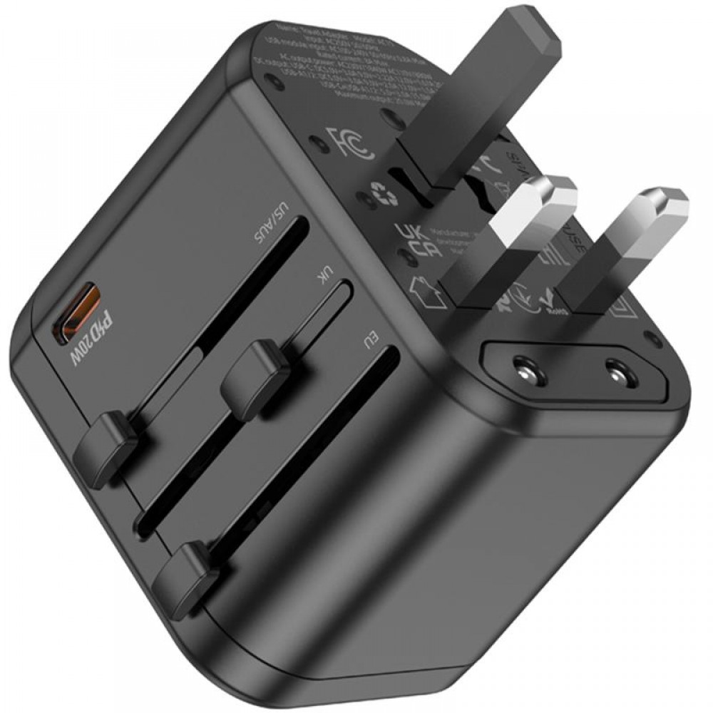 Сетевой универсальный переходник Hoco AC15 Walker PD20W+QC3.0 (2USB-A/1C) (EU)