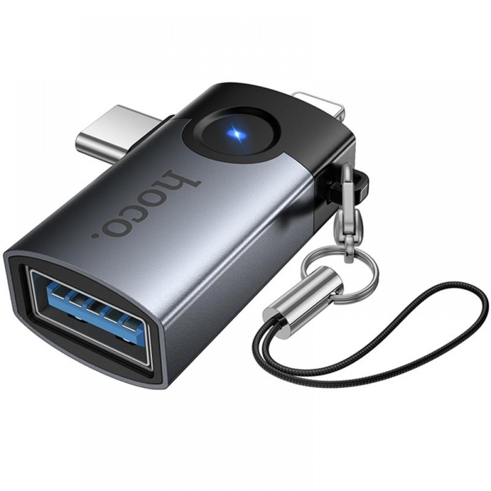 Переходник Hoco UA46D OTG 2in1 Lightning male/Type-C male to USB female