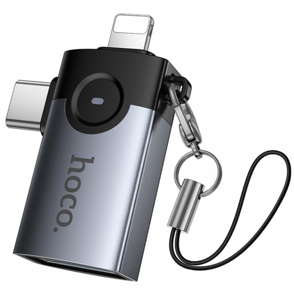 Переходник Hoco UA46D OTG 2in1 Lightning male/Type-C male to USB female