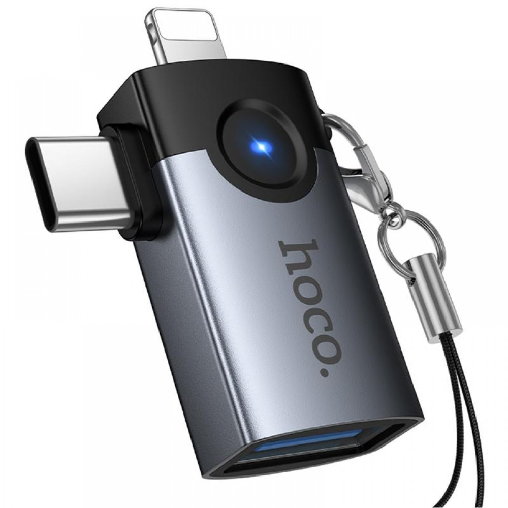 Переходник Hoco UA46D OTG 2in1 Lightning male/Type-C male to USB female