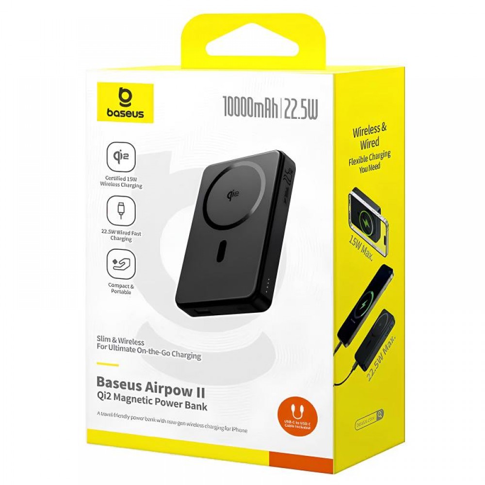 Портативное ЗУ Power Bank Baseus Airpow II OS Qi2 22.5W с БЗУ 10000 mAh (P10080000)