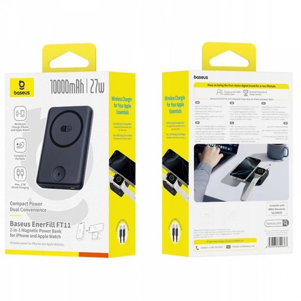 Портативний ЗП Power Bank Baseus EnerFill FT11 Magnetic PD27W з БЗП+iWatch 10000mAh (P1008210G123)