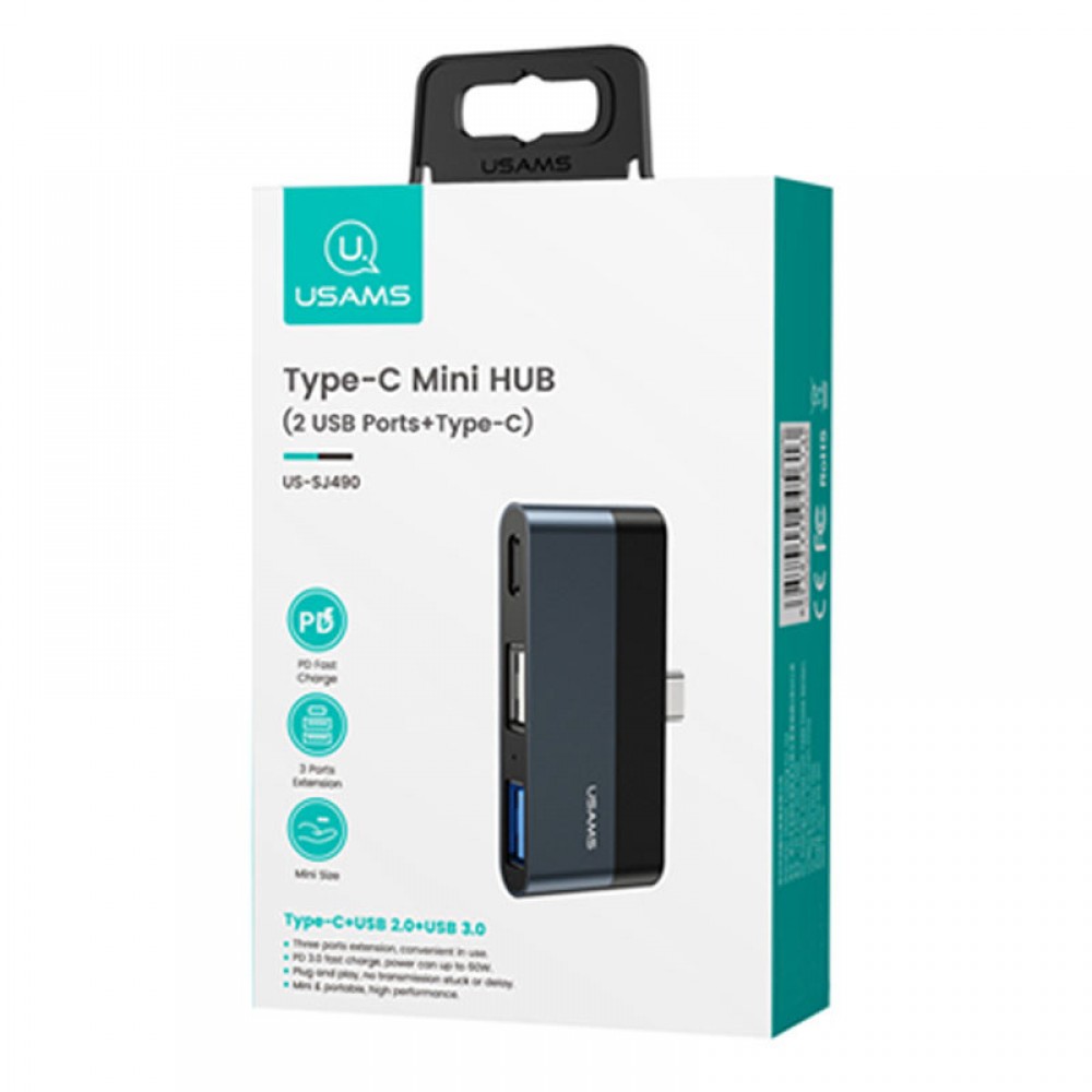 Перехідник HUB Usams US-SJ490 Type-C Mini Hub (2USB port + Type-C)