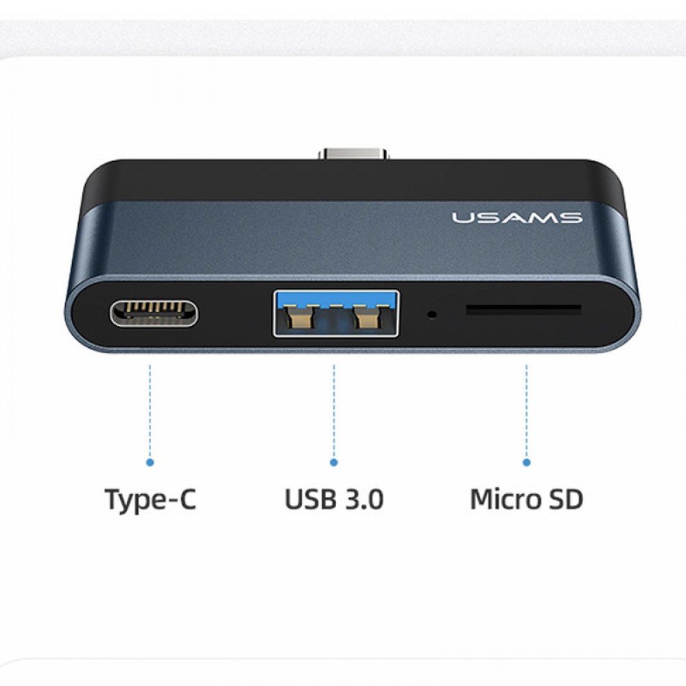 Перехідник HUB Usams US-SJ491 Type-C Mini Hub (Type-C + USB + Micro SD)