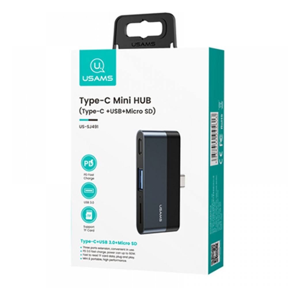 Перехідник HUB Usams US-SJ491 Type-C Mini Hub (Type-C + USB + Micro SD)