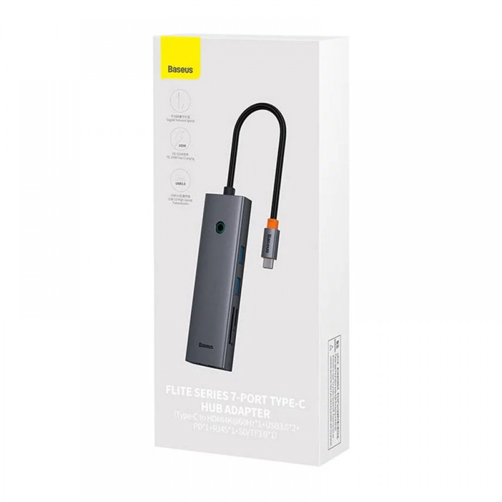 Перехідник Baseus Hub UltraJoy 7-Port (Type-C to HDMI4K@60Hz+USB3.0*2+PD+SD/TF3.0+3.5mm) (B0005280)