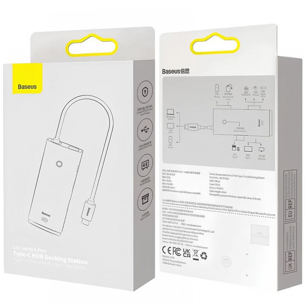 Перехідник HUB Baseus Lite Series 6in1 (Type-C to HDMI+2xUSB3.0+Type-C Data+SD/TF) (WKQX050001)