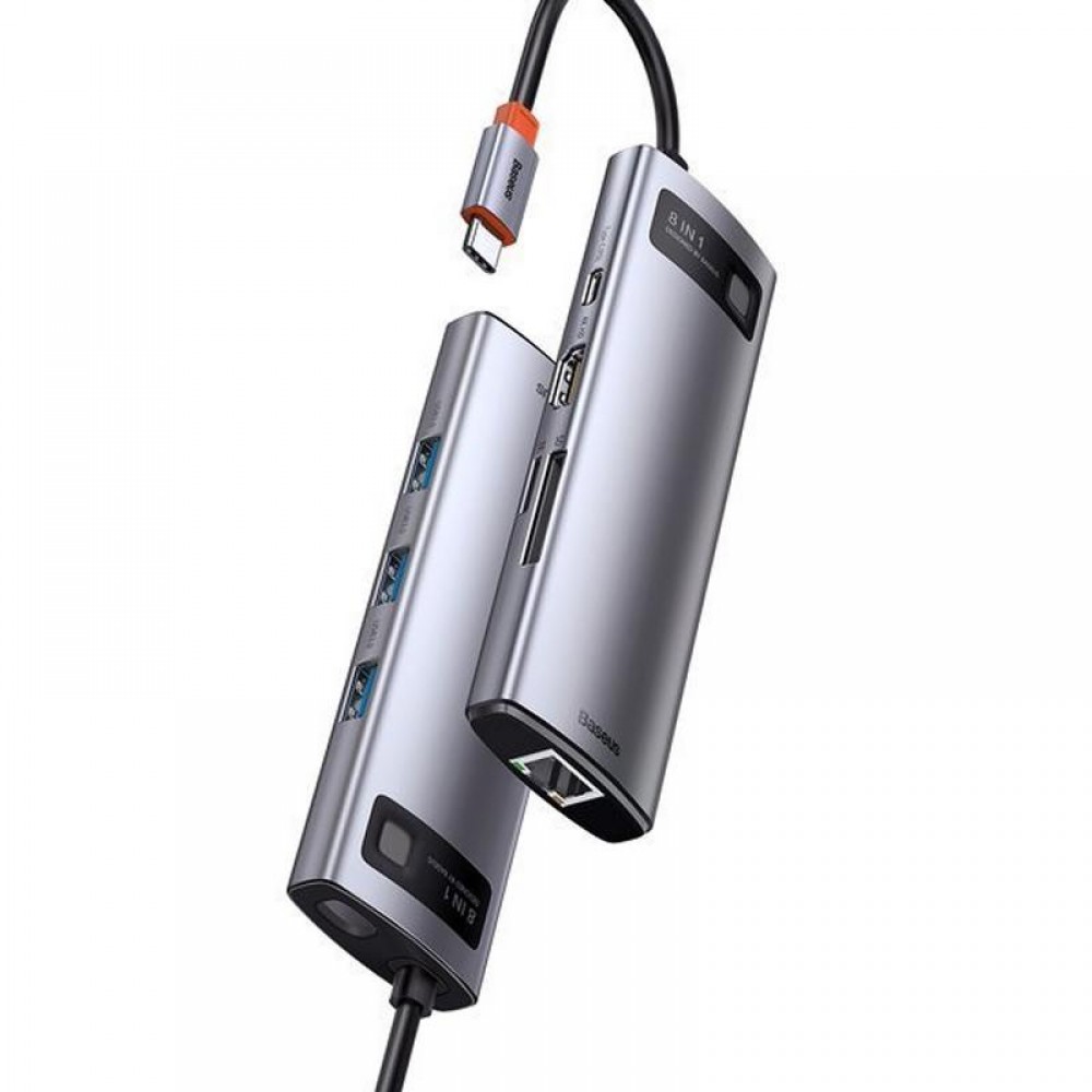 Перехідник HUB Baseus Metal Gleam Series 7-Port (Type-C to HDMI+USB3.0*3+PD+RJ45) (B0003070)