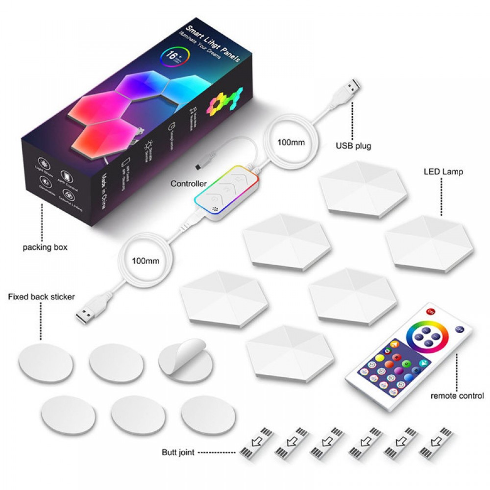 Модульный настінний світильник LED RGB 5V соты SAL-011B 6pcs Bluetooth USB with app